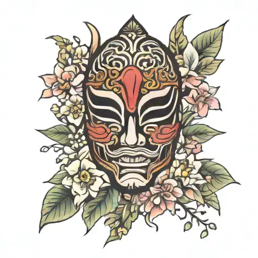 Korean Mask And Flowers