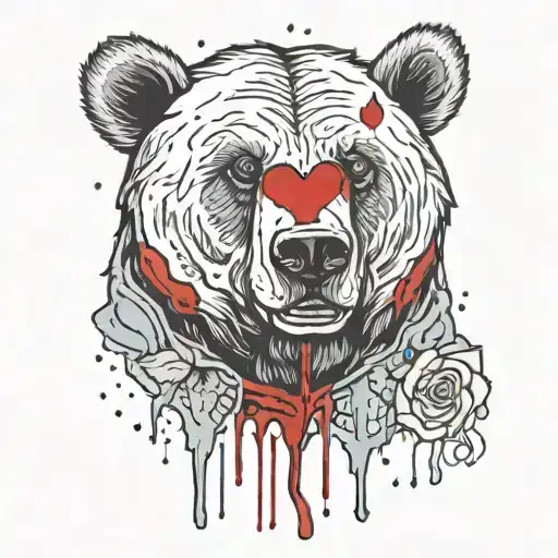 Dead Bear With Blood Dripping In The City With Broken Heart