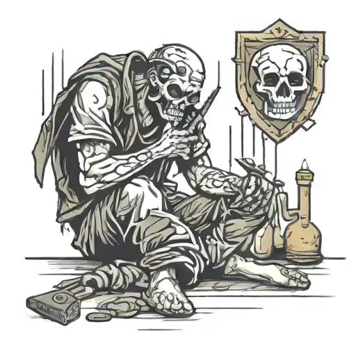 Dead Poor Man Sitting In City With A Broken Heart And Knife