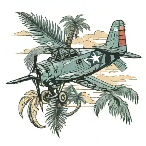 F4f Wildcat Military Plane Palm Trees