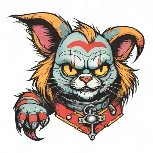 Front Facing Cat Dressed As Chucky Doll Sitting