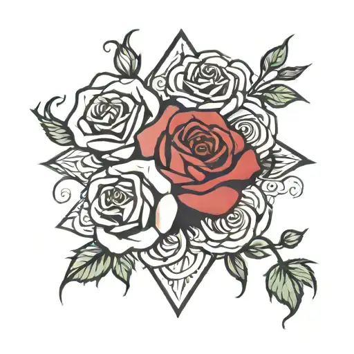 Rose In The Middle And Two Flowers On The Sides By The Inequities