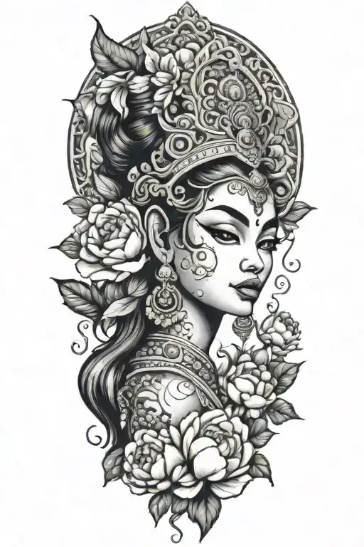 Khmer Apsara With Peonies And Roses