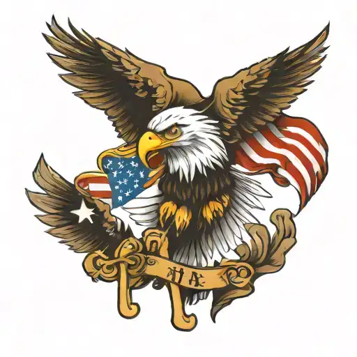 Eagle With Cross And American Flag