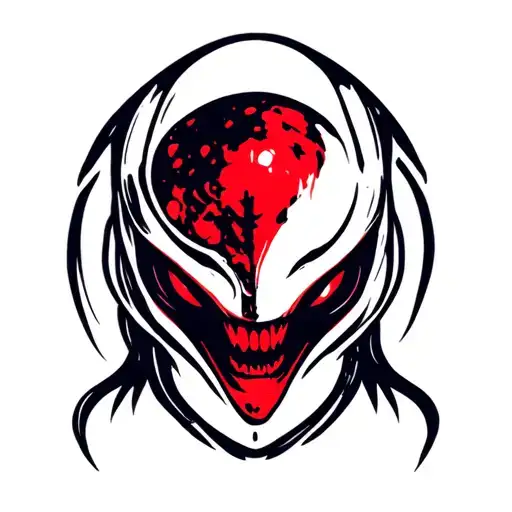 Black And Red Alien Head 2D Old Scool