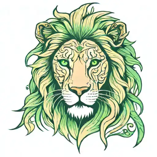 Lion Head Green Eyes Blonde Woman Green Eyes