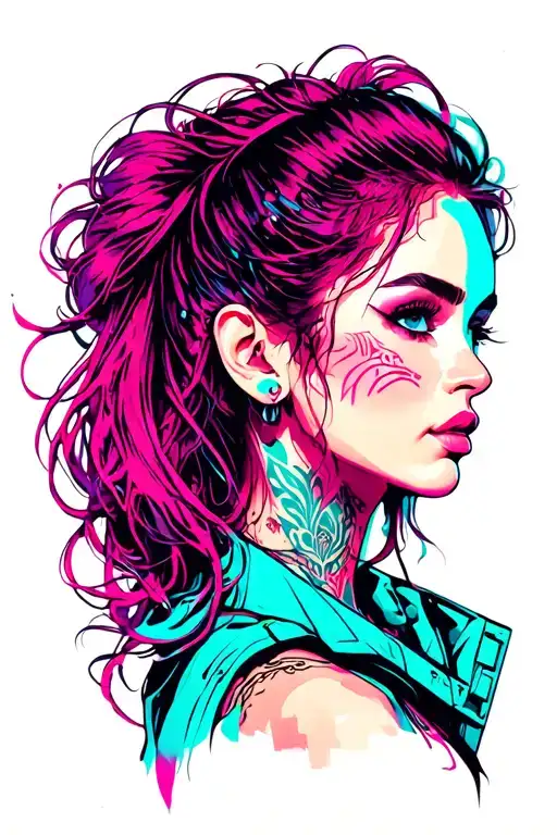 Cyberpunk Neon Girl Side Profile