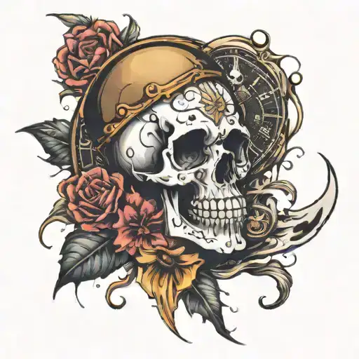 Skull Clock And Galaxy Background