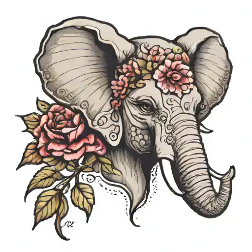 Elephant Head With Carnation Flowers