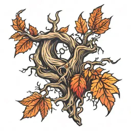 Tree Roots Growing Autumn Leaves