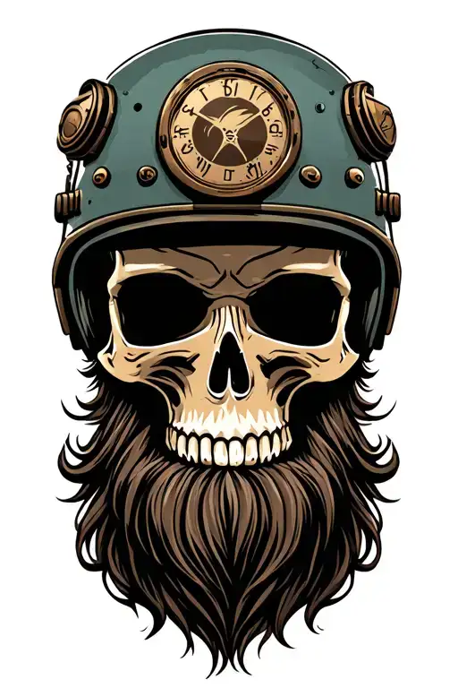 Skull With Tanker Helmet And Beard