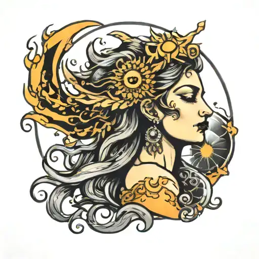 Woman Goddess Of The Moon And Sun