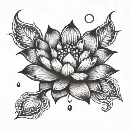 Lotus Flower W Moon Rising