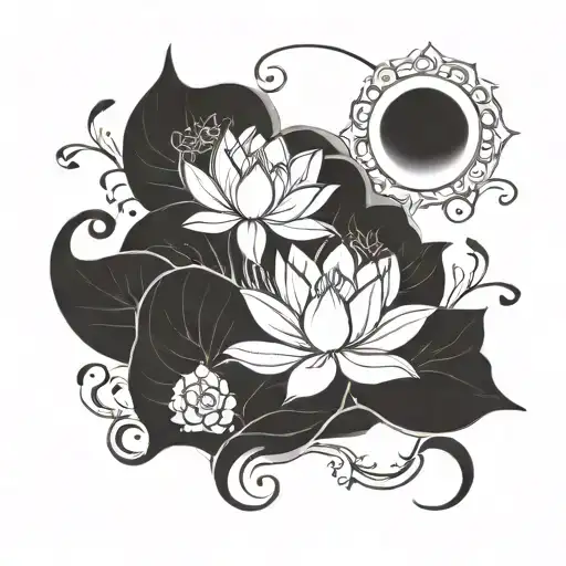 Lotus Flower With Moon Behind Hindu Style Design Incorporating Elements