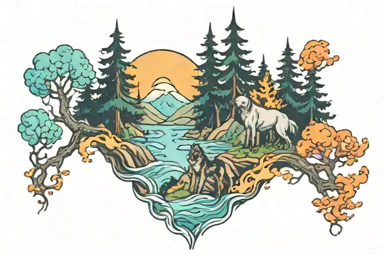 Dog Hills Trees Fire Water