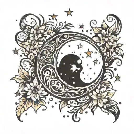 Crescent Moon With Stars Scattered