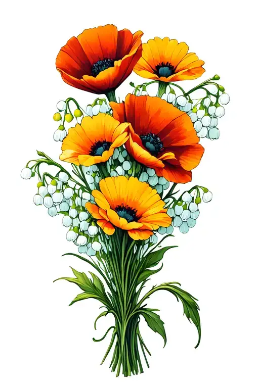 Poppy Bouquet Lily Of The Valley Daisy Bouquet