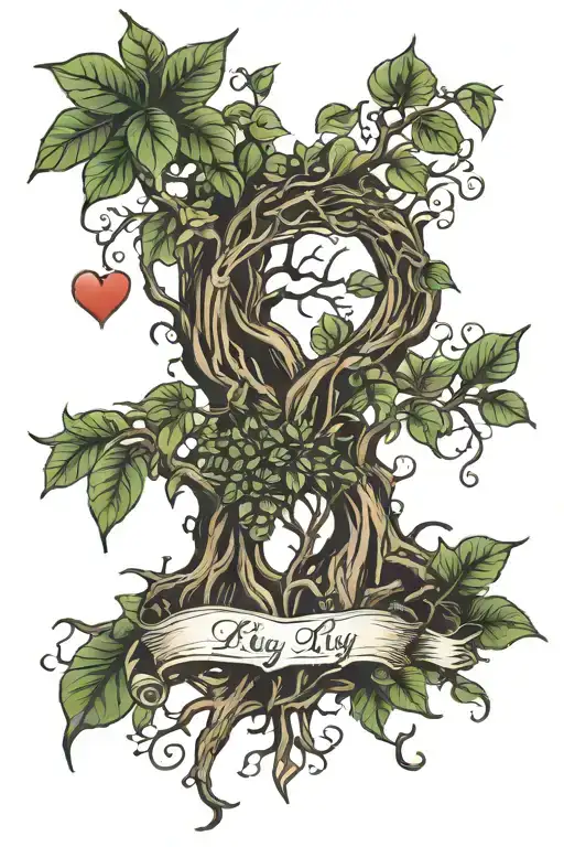 Up Rooted Tree With A Heart Shaped Like Leaf Hanging With The Name Lily In The Middle