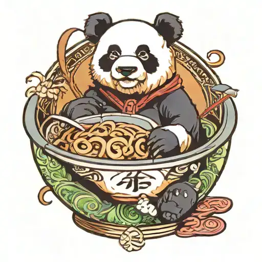 Panda Holding Bowl Filled With Kanji Symbol