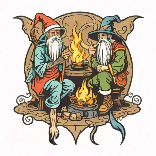 Wizards Sitting By A Fire