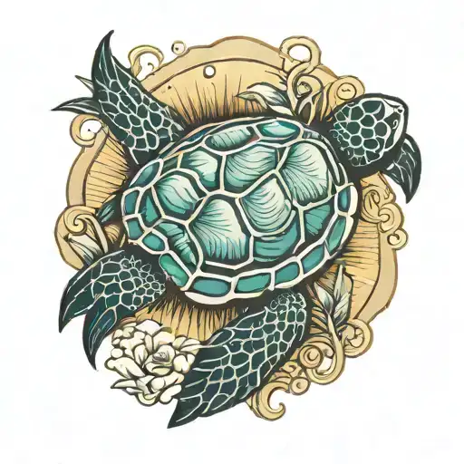 Sea Turtle And Sun Shining