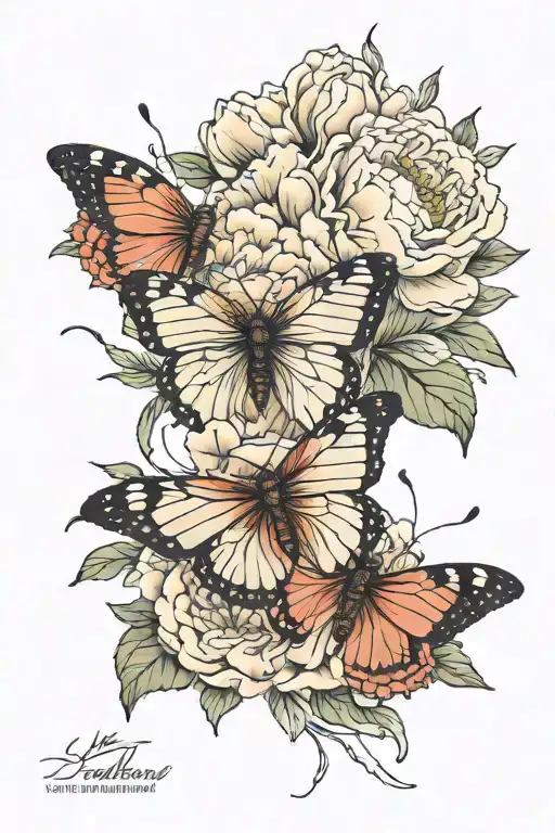 Butterfly And Peony On A Small Line Without Filling
