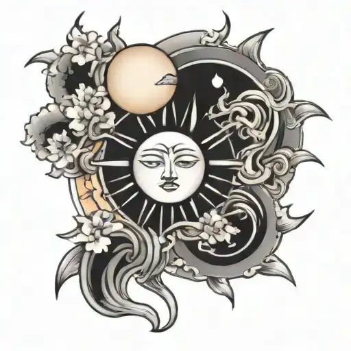 Japan Sun And Moon Merging Together