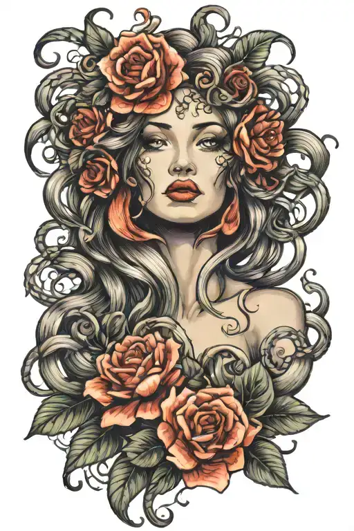 Gorgon Medusa And Flowers