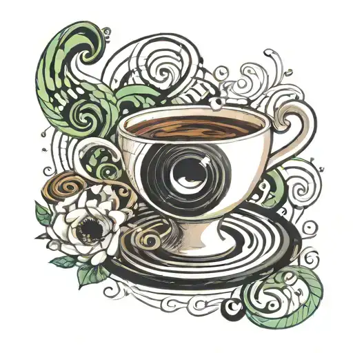 A Coffee Cup Morphing Into A Vinyl Record With Musical Notes Swirling Around It