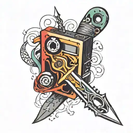 Cassette Tape With A Dagger Through It