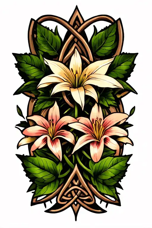 Celtic Triquatra With Leaves And Lilys