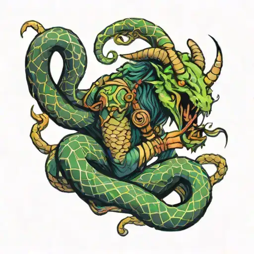 Scary Capricorn And Snake Wrapped