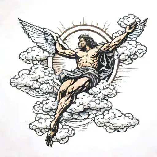 The Creation Of Adam Tattoo And Clouds Flying With Sun Rays