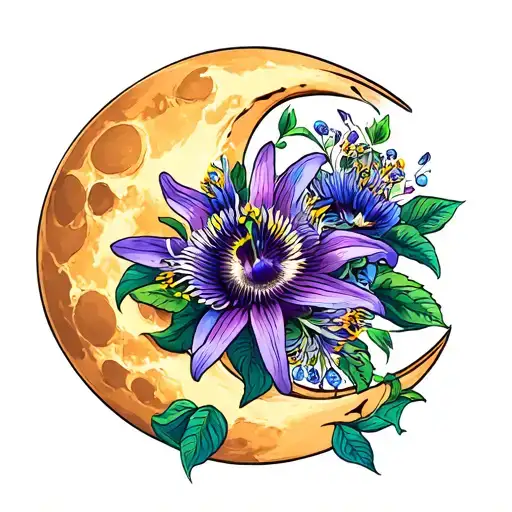 Cresent Moon With Passion Flowers Intertwined