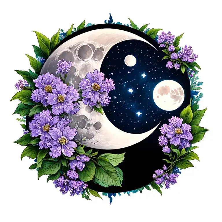Moon Phases Going Vertical With Lilac Flowers In The Backround
