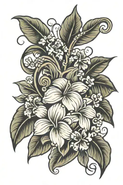 Hawaiian Flower With Two Hearts Connected