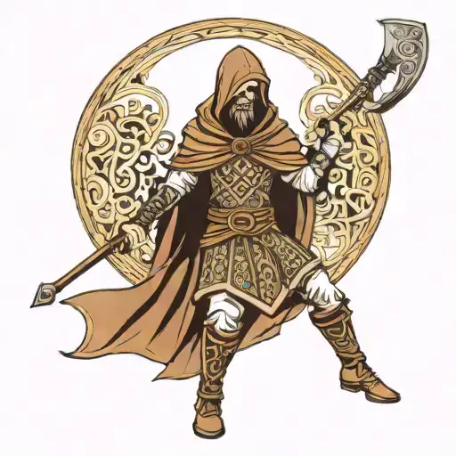 Hooded Gaelic Warrior With Gaelic Pattern Background