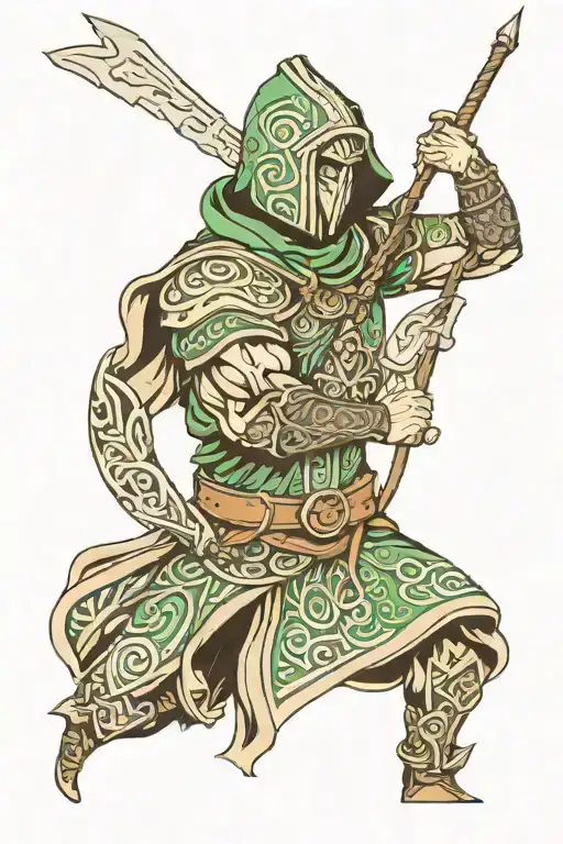 Hooded Gaelic Warrior With Gaelic Pattern Background