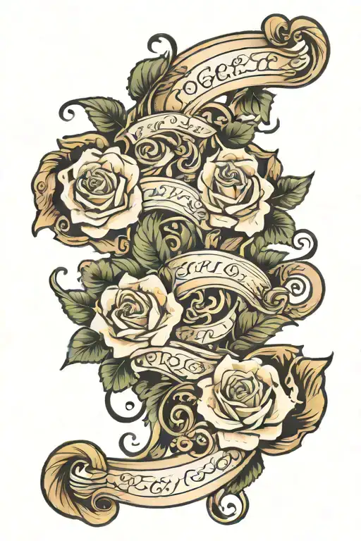 Olds Scroll With Names Written And Roses And Vines Around It