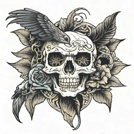 Snake And Raven Skull Inside