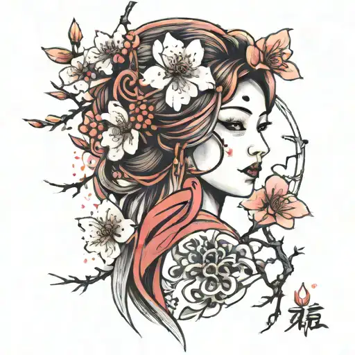 Japense Cherry Blossom Genish Women Portrait