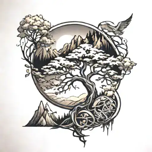 Tree Of Life And Mountains Turning