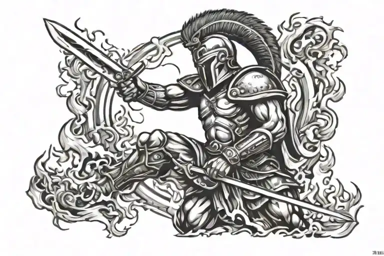 Spartan Warrior Battling Flames