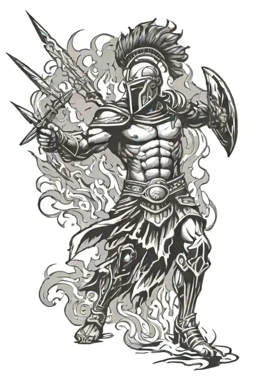 Spartan Warrior Battling Flames