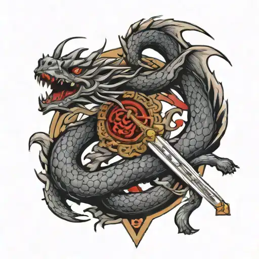 Dragon Tattoo Design On Katana Sword Sur