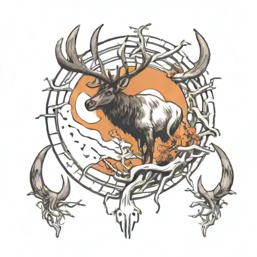 Elk Antlers With Celestial Cresent Moon