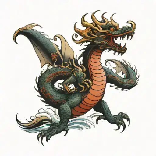 Dragon Inside Japanese Garden Scene