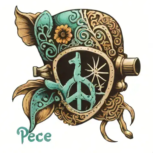 A Snorkel Mask With Intricate Turquoise Designs And The Word 'Peace' Incorporated Into The Design