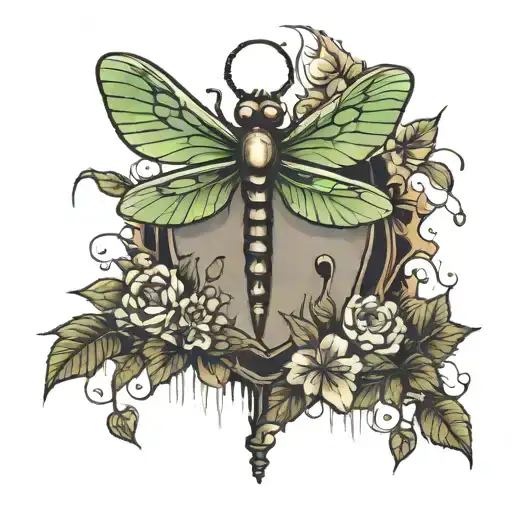 A Grave And A Dragonfly Perched On It