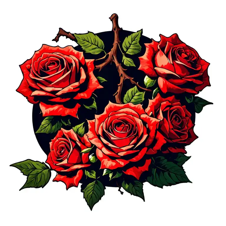 Red Roses On A Vine Spine Tattoo Design